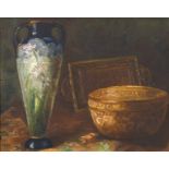 Early 20th century school, circa 1925, A still life study of a vase and bowl, oil on panel,