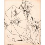 After Louis Wain, 'The Flute Player', A print, 7" x 4". And one other, 5.5" x 4.5",(2).