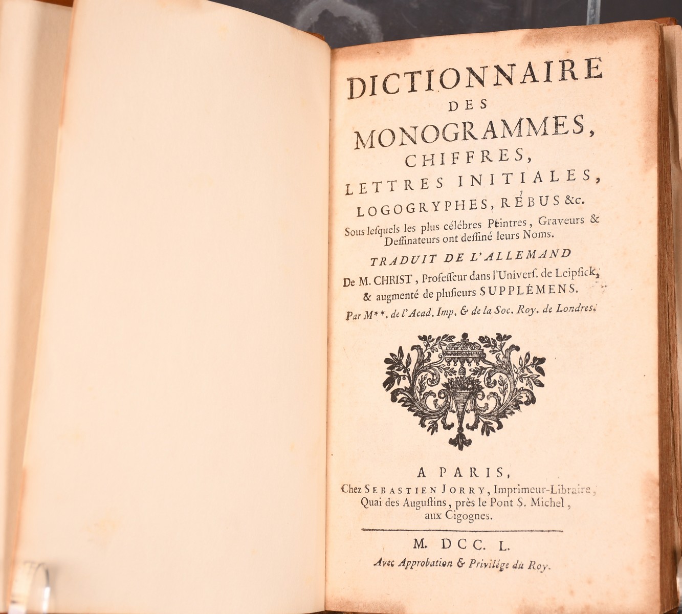 'DICTIONNAIRE DES MONOGRAMMES' By Chez Sebastien Jorry. M. D C C. L. - Image 2 of 2