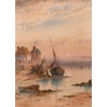 Harry Williams (1854-1901) British, 'Bigbury Bay' a harbour scene at sunset, watercolour, signed,