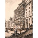 William Monk (1836-1937) British, A street view from Trafalgar square, charcoal, 10" x 6.5", and