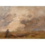 John Terris (1865-1914) British, 'With his Flock', a Shepherd and his dog with a flock of sheep,