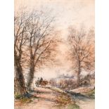 L. Lewis (19th century) British, Figures on a horse and cart on country path, watercolour, signed