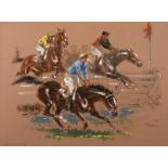 Louis Malespina (1874-1940) France, A set of three prints depicting horse racing scenes, hand