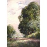 Charles Harrington (1865-1943) British, Cattle grazing in woodland shade, watercolour, signed, 14" x