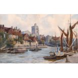 Warren Williams (1863-1941) British. A view of Maidstone from the river, watercolour, signed, 10"