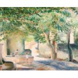 A. Charles (20th century) 'Frejus' figures washing clothes in a quiet courtyard, oil on board,