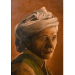 Kathleen McKenzie, Circa 2001. Portrait of a woman in a turban, oil on canvas, inscribed verso,