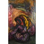 Atalay?, 20th century, figures seated in a Fauvist landscape, oil on paper, signed and dated, 21.25"