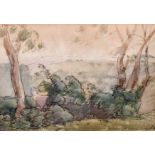 20th century school, Landscape with trees, indistinctly signed and dated '1923', 6.5" x 9.5".