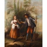 Late 18th/Early 19th century continental school, A scene of a young gardener giving a lady a flower,