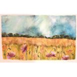 Caroline Lingwood (20th Century). 'Poppies in the Meadow', a Country Landscape, Mixed Media on