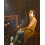 Early 19th century continental school, A scene of a young boy stoking a fire in an artist's