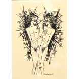 Greek School, Circa 1968. A pair of prints featuring stylised mythological figures, 13" x 9", (2).
