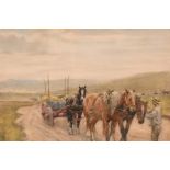 Nathaniel Hughes John Baird (1865-1936) British, A figure and horses on a country road, watercolour,