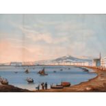 19th century Neapolitan school, view of the bay with hills beyond, gouache, 14" x 19".