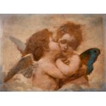 Circle of William-Adolphe Bouguereau, a scene of Eros and Psyche in embrace, oil on paper laid