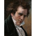 Michele Garinei (1871-1960) Italian, A head study of Beethoven, oil on panel, signed, 10.5" x 8.5".