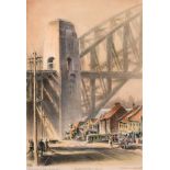 Robert Emerson Curtis (1898-1996) British/Australian, 'The Bridge from Woolloolooloo', Sydney