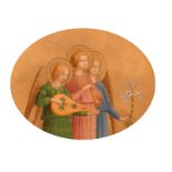 Rocchi after Fra Angelico, A scene of three saints, watercolour, signed and inscribed verso, 6" x