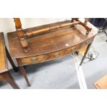 A mahogany bow front side table with a single drawer modelled as three drawers.