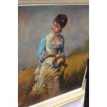 An Elegant Young Lady Walking Through a Field, a Hat in her Hand oil on board.
