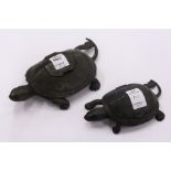 A spelter tortoise shaped inkwell and similar stamp box (AF).