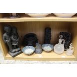Decorative china, early glassware, carved wood figures etc.