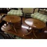 A pair of Sheraton revival mahogany oval tripod occasional tables.