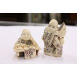 Two Chinese carved ivory netsukes.