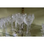 Nine Waterford Colleen hock glasses, 19cms high.