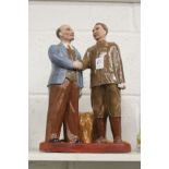 A Russian pottery group of two standing figures.