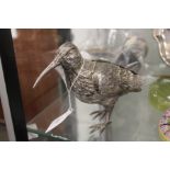 A Dutch silver model of a curlew with hinged wings and removable head.