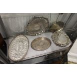 A good Sheffield plate salver engraved with a crest together with other plated wares to include