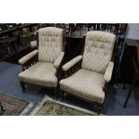 A good pair of Victorian mahogany framed open armchairs.