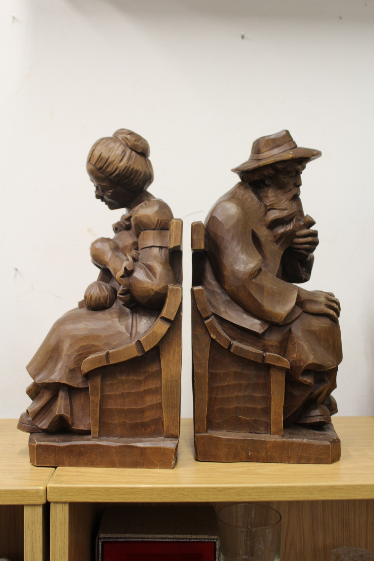 A pair of carved wood seated figures. - Image 2 of 2