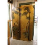 A Chinese four panel dressing screen, double sided decoration with herons on a gilt background.