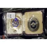 Two silver and enamel Masonic pendants.
