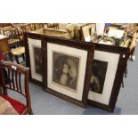 Three large portrait engravings in moulded wooden frames.