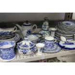 A quantity of blue and white china.