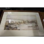 Continental River Scene with Bridge and Buildings watercolour, signed J. Taylor.