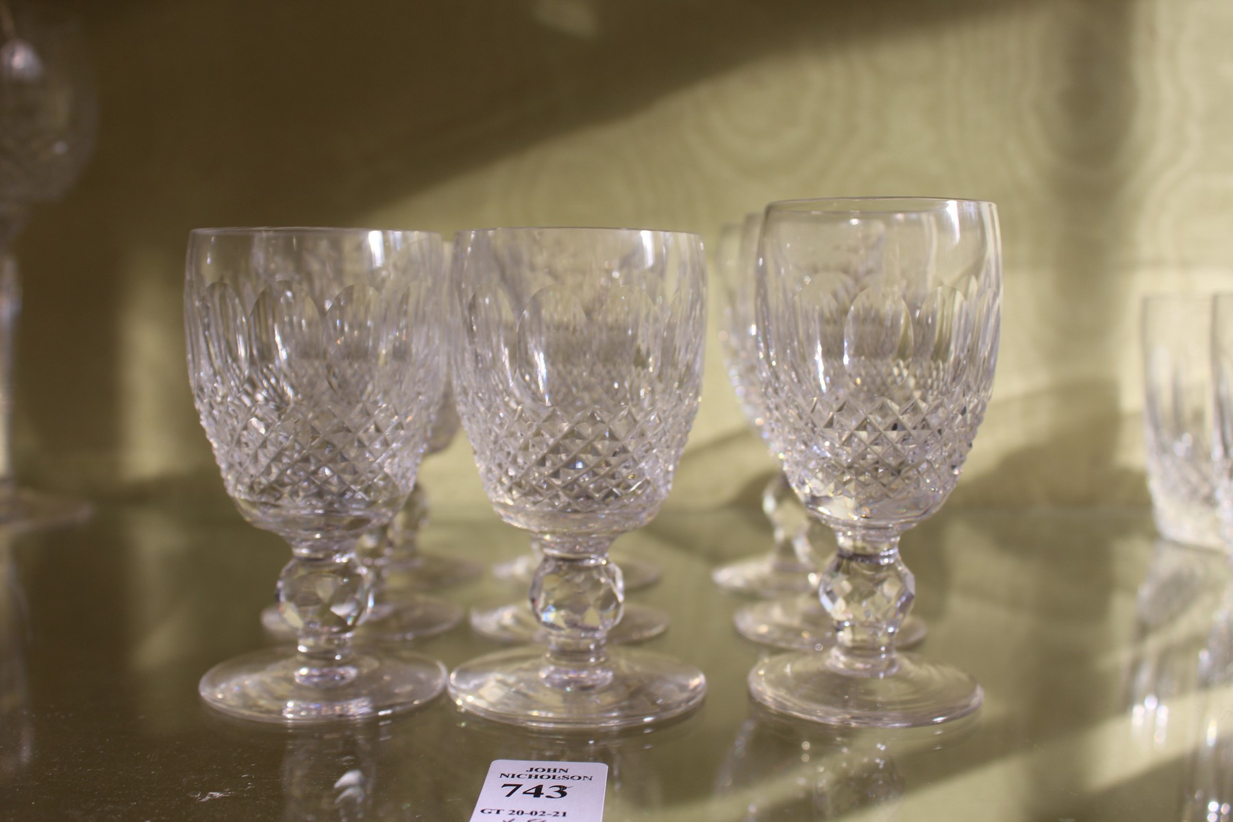 Six Waterford Colleen small wine or port glasses, 10cms high and three similar glasses, 11cms high. - Image 2 of 2