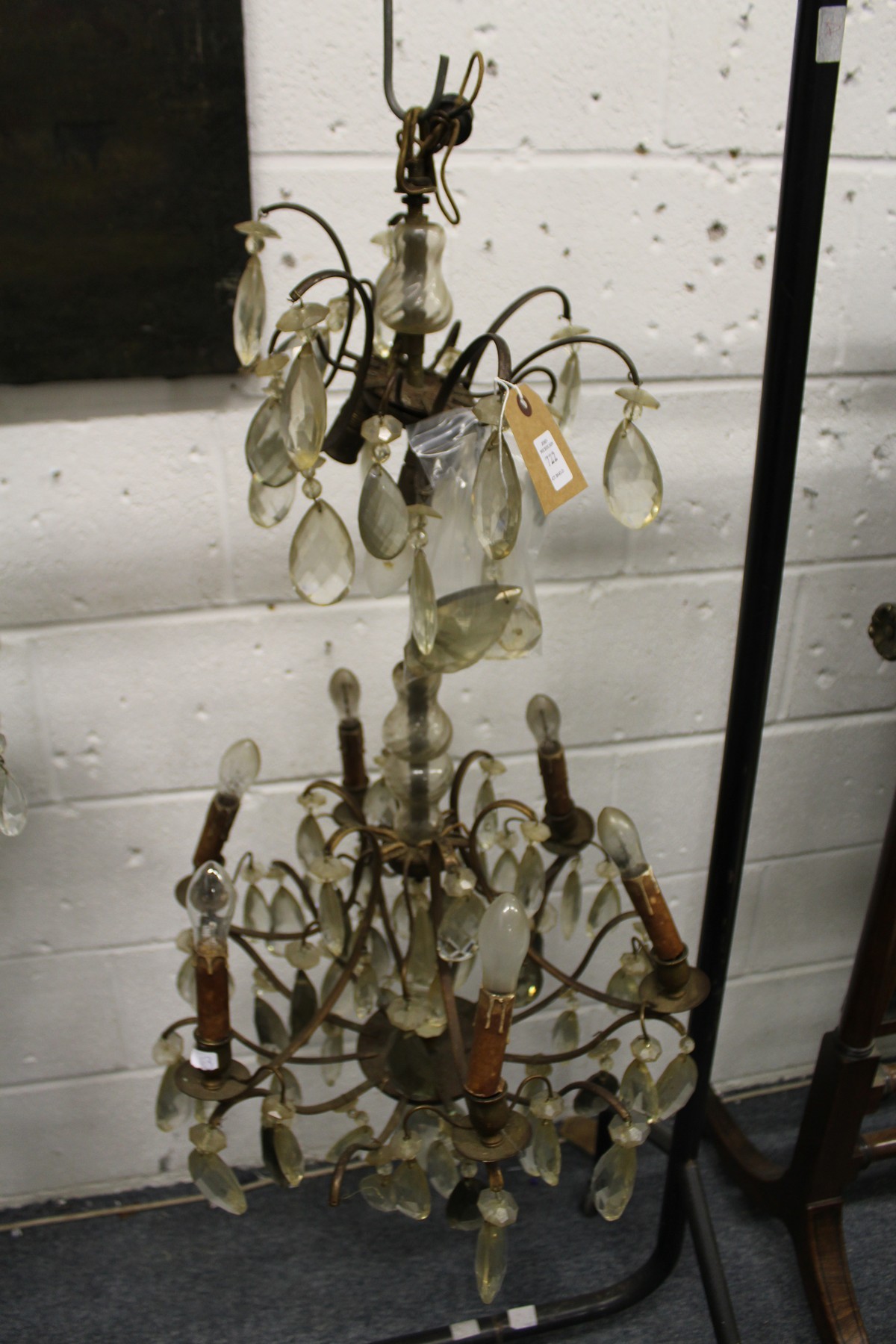 An early French cut glass and brass chandelier.