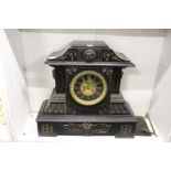 A large Victorian slate mantle clock (AF).