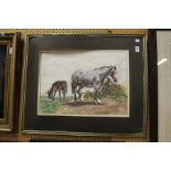 Tony Foster "Horse and Donkey in a Field" watercolour, signed.