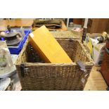 A wicker basket and a wooden box.