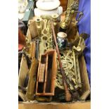 A quantity of brassware, early marbles etc.