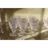 Six Waterford Colleen small wine or port glasses, 10cms high and three similar glasses, 11cms high.