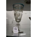 A 19th century engraved small ale glass engraved with the name Ellen Booth, with moulded turquoise