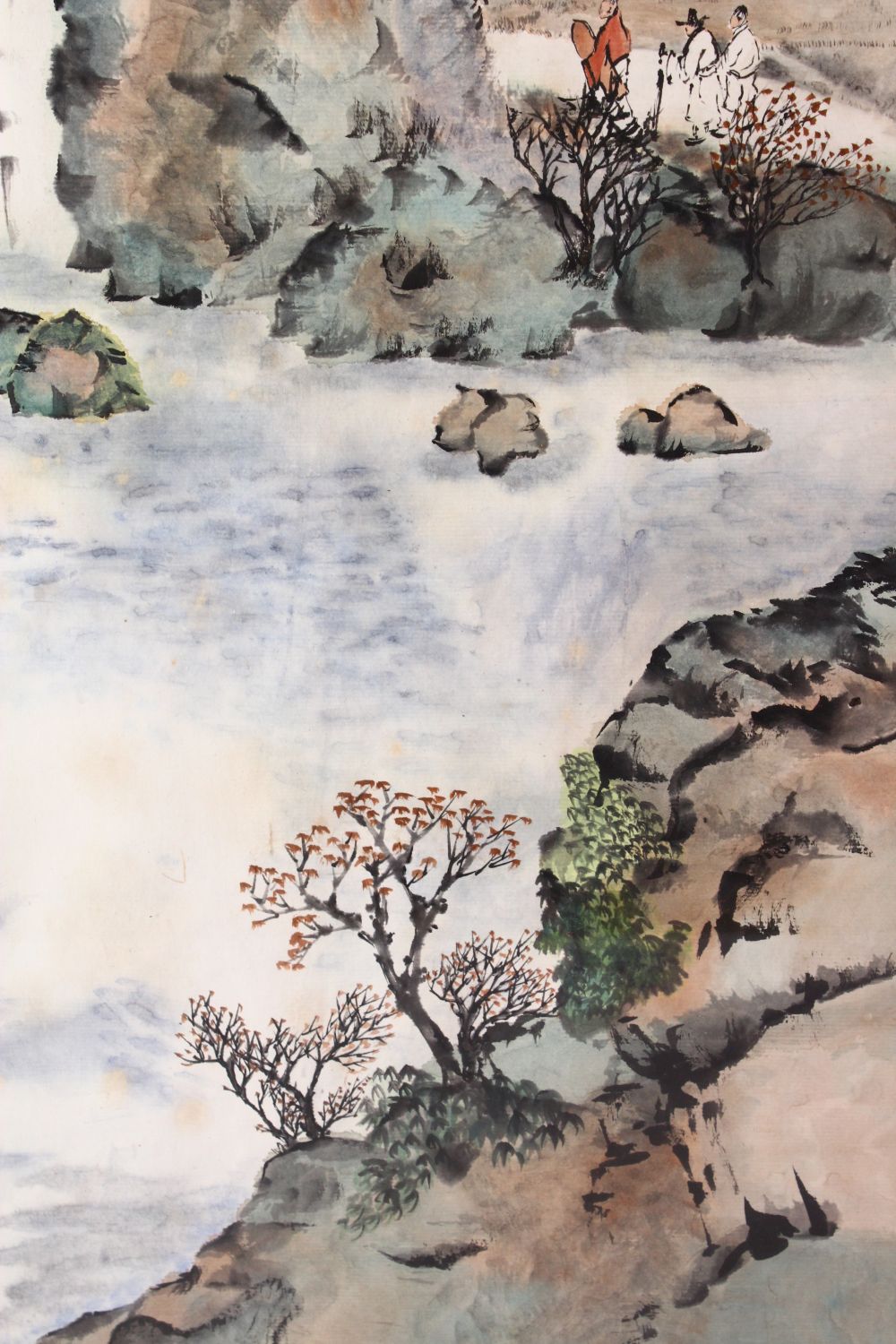 A CHINESE FRAMED PAINTING OF A NATIVE LANDSCAPE SCENE, depicting a native waterside landscape scenes - Image 3 of 4